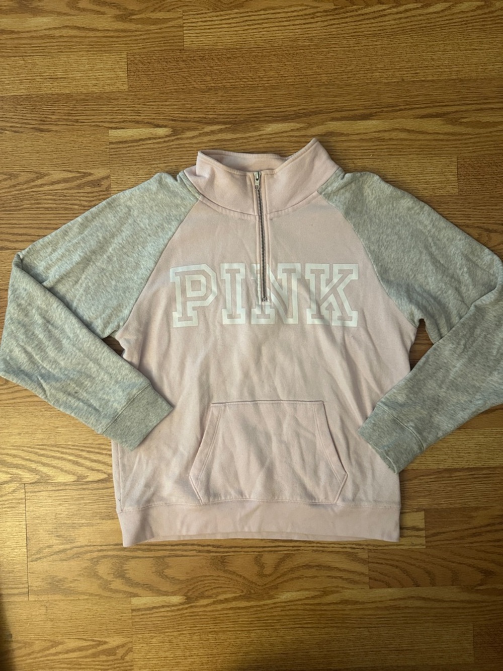 PINK Victoria's Secret Blush Pink and Heather Gray Half-Zip Pullover